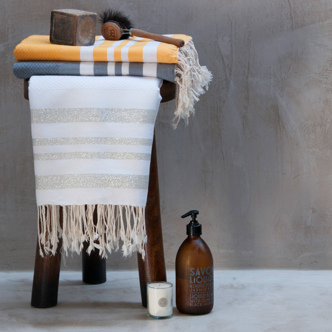 Febronie Set de salle de bain Hamptons taupe clair/blanc - 3 pièces