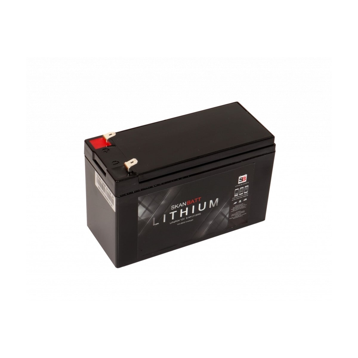 SKANBATT Bluetooth Lithium Batteri 12V 9AH 15A BMS