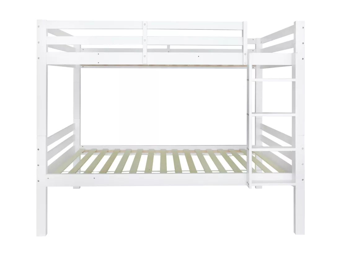 Lit superposé pour enfants avec échelle d'angle à trois niveaux et protection contre les chutes, cadre en pin, blanc, 90x200cm