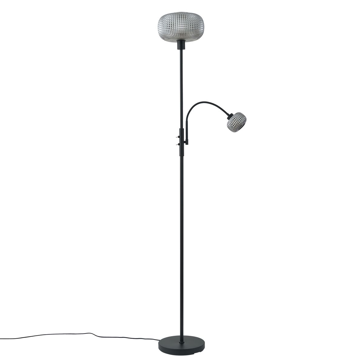 Design vloerlamp zwart met smoke glas 2-lichts - Brianna