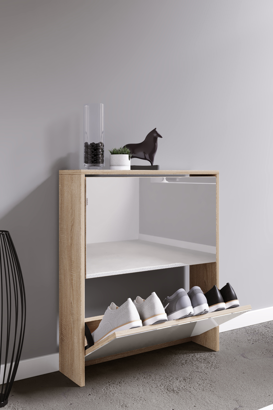 Schuhschrank STIDO L - Honig-Eiche - Frontspiegel - 63 cm