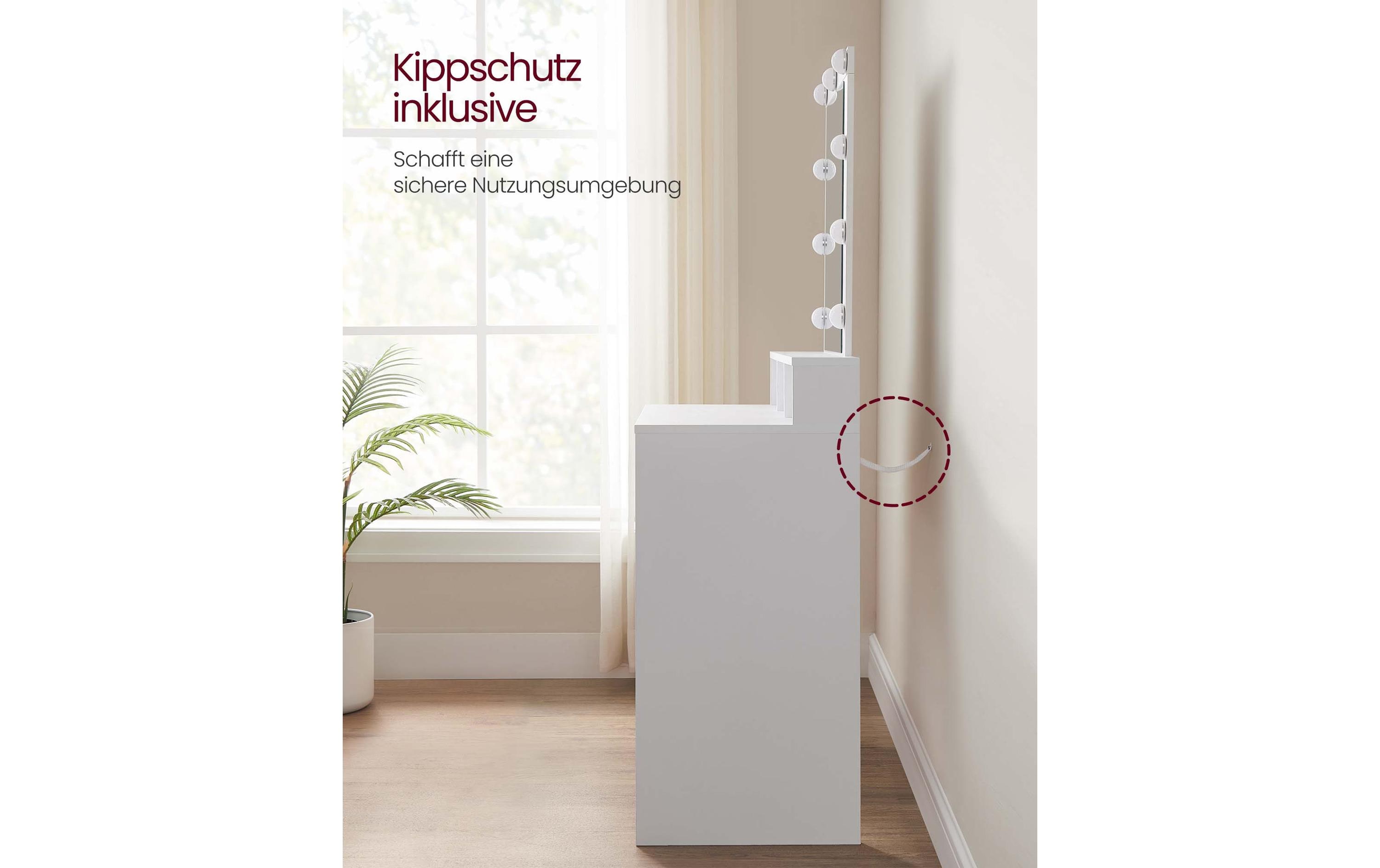 Schminktisch 100 x 40 x 145 cm, Weiss<br>Schminktisch mit LED-Beleuchtung