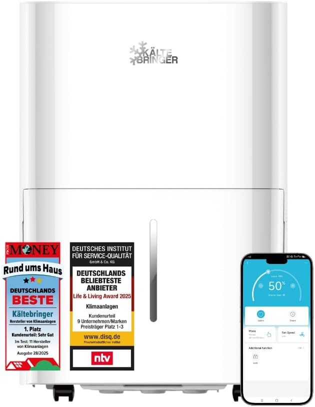 Kältebringer Luftentfeuchter - LED Display, WLAN & App - sehr leise & energiesparend - Gegen Feuchtigkeit & Schimmel (20L)