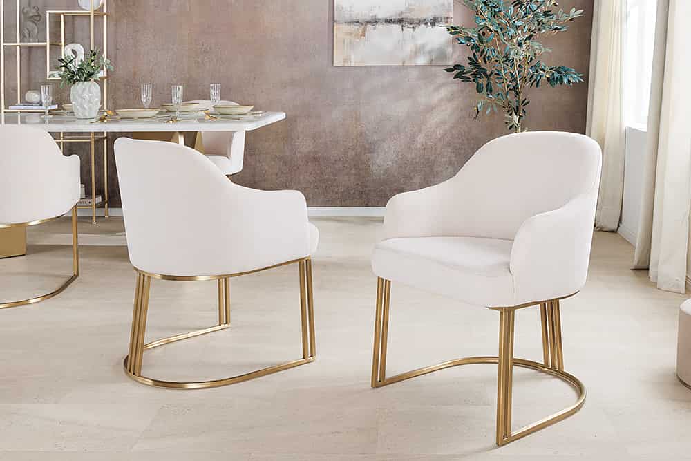Armlehnen Stuhl EXTRAVAGANCIA beige Cord Metall brushed champagner gold
