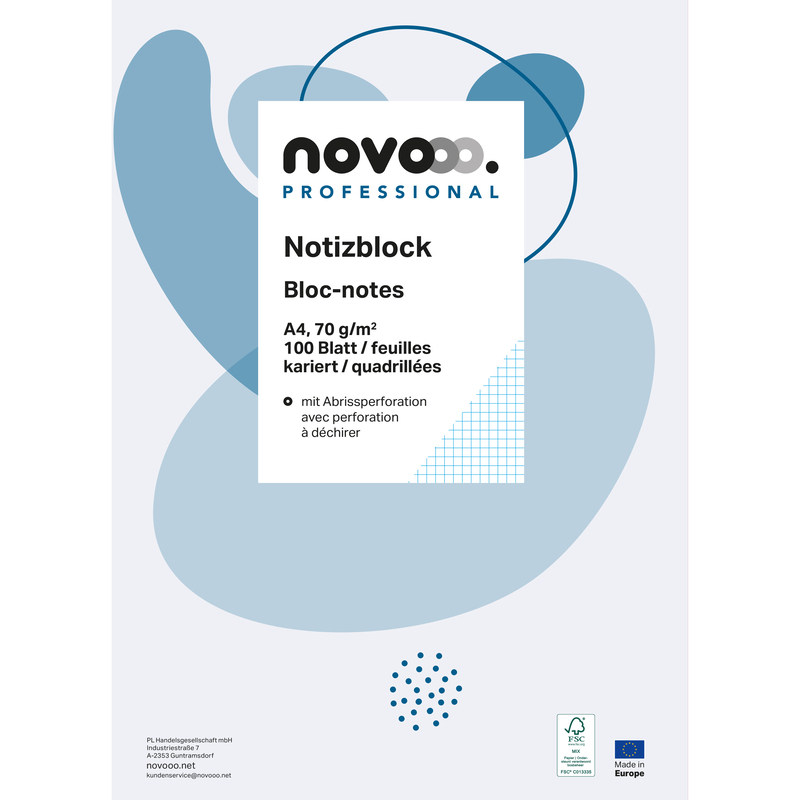 novooo Professional Notizblock, 5 Stück, A4, kariert 4 mm