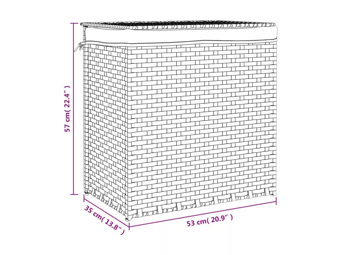 Panier à linge avec 2 sections noir 53x35x57 résine tressée