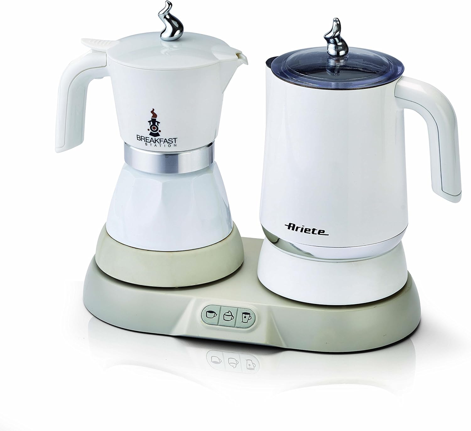 Ariete 1344 Frühstücksstation, 3 Produkte in 1: Moka-Milchaufschäumer-Heiß und Kalt, 500W, 4/2 Tassen, Hält den Kaffee warm, 5 Funktionen, Weiß