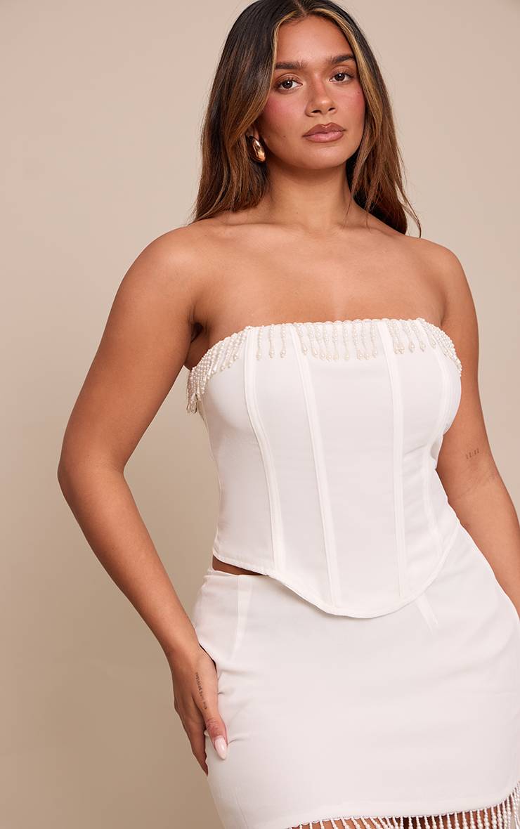 Crème Top Corset Bandeau À Ornements De Perles Shape