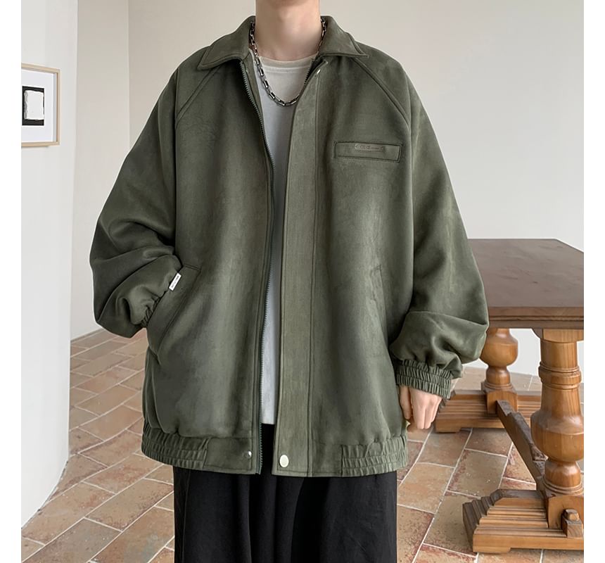 emeisa - Kraagloze raglan imitatiesuède jas met rits