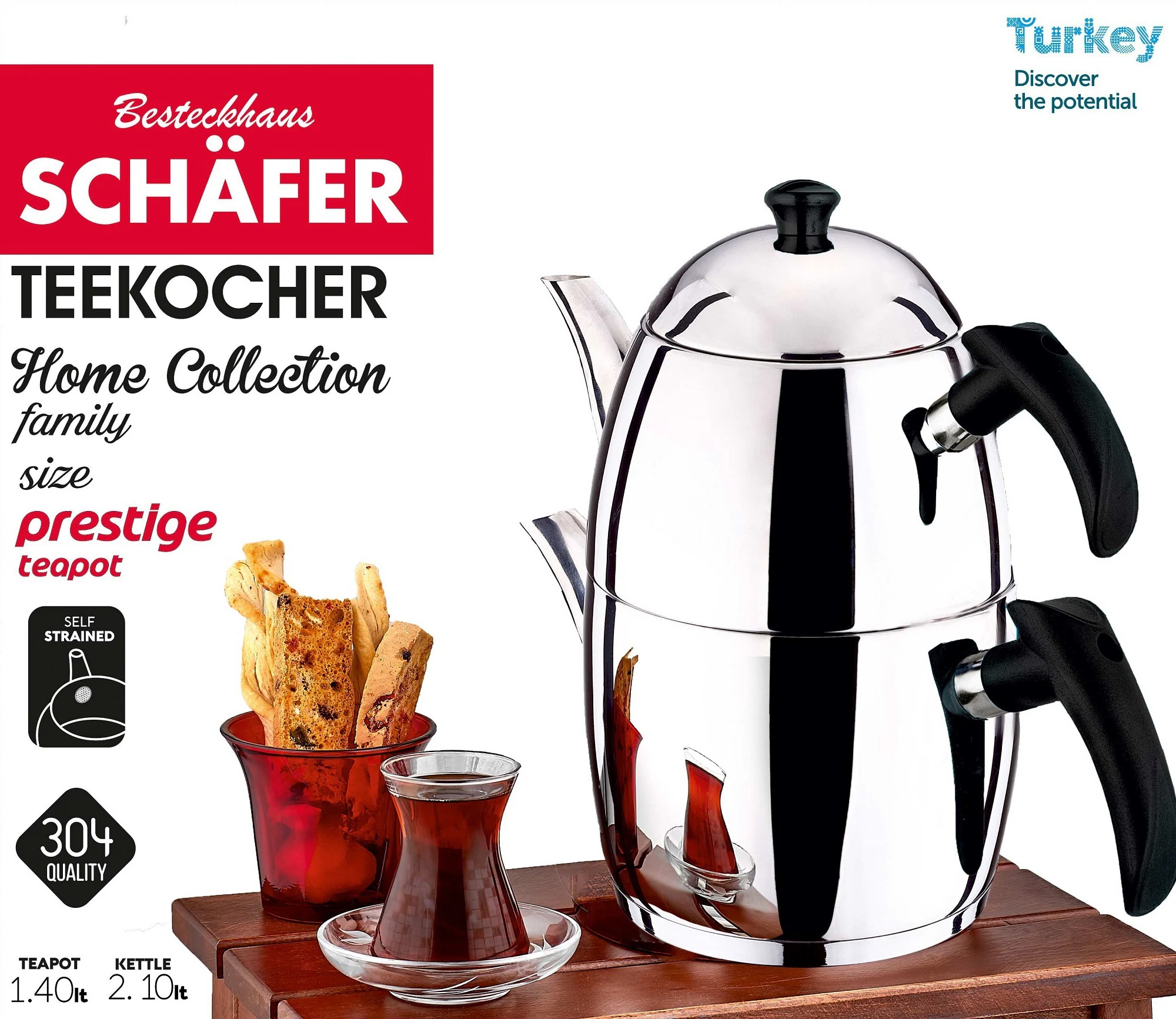 Teekessel 1,4 und Wasserkessel 2,1 Liter 18/10 Edelstahl