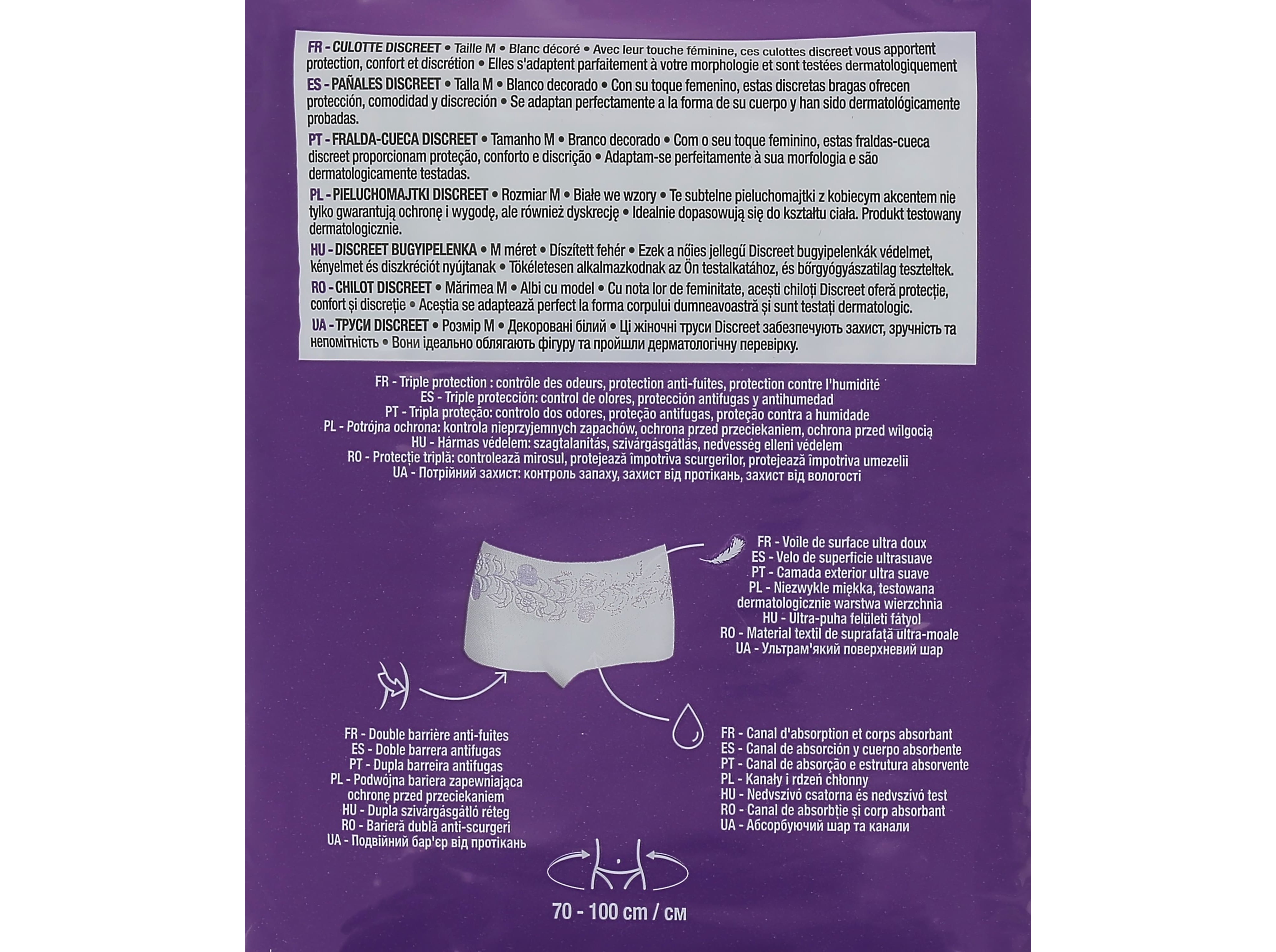 CUECAS DE INCONTINÊNCIA AUCHAN DISCREET TAMANHO M BRANCO 10UN