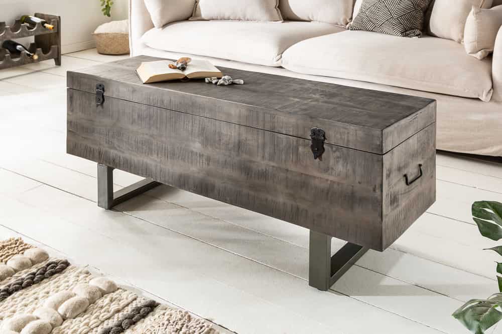 Industrial Truhenbank FACTORY LOFT 115cm Mangoholz grau Sitzbank