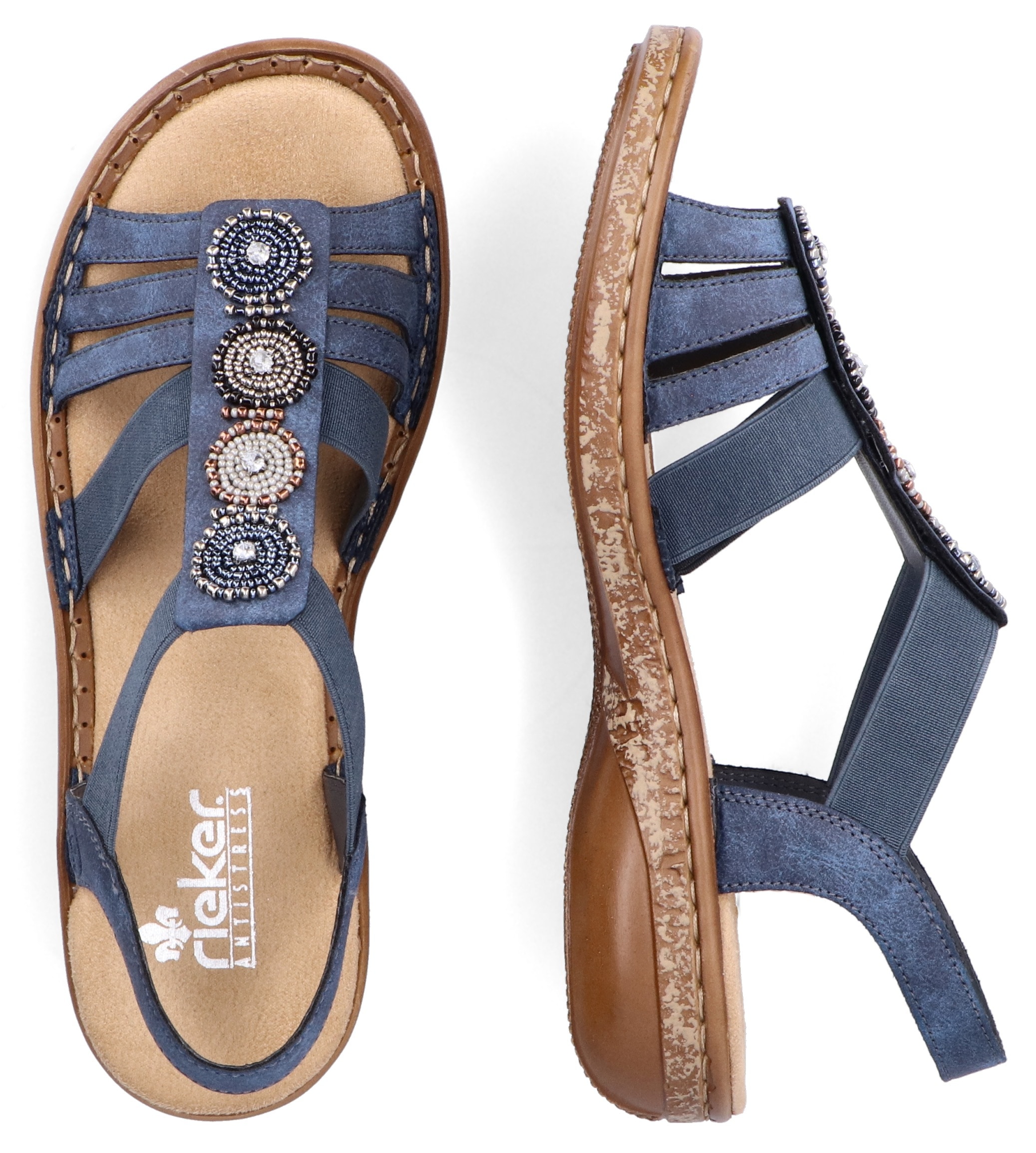 Rieker Riemchensandale  , Sommerschuh, Sandalette, Keilabsatz, mit Zierperlen besetzt