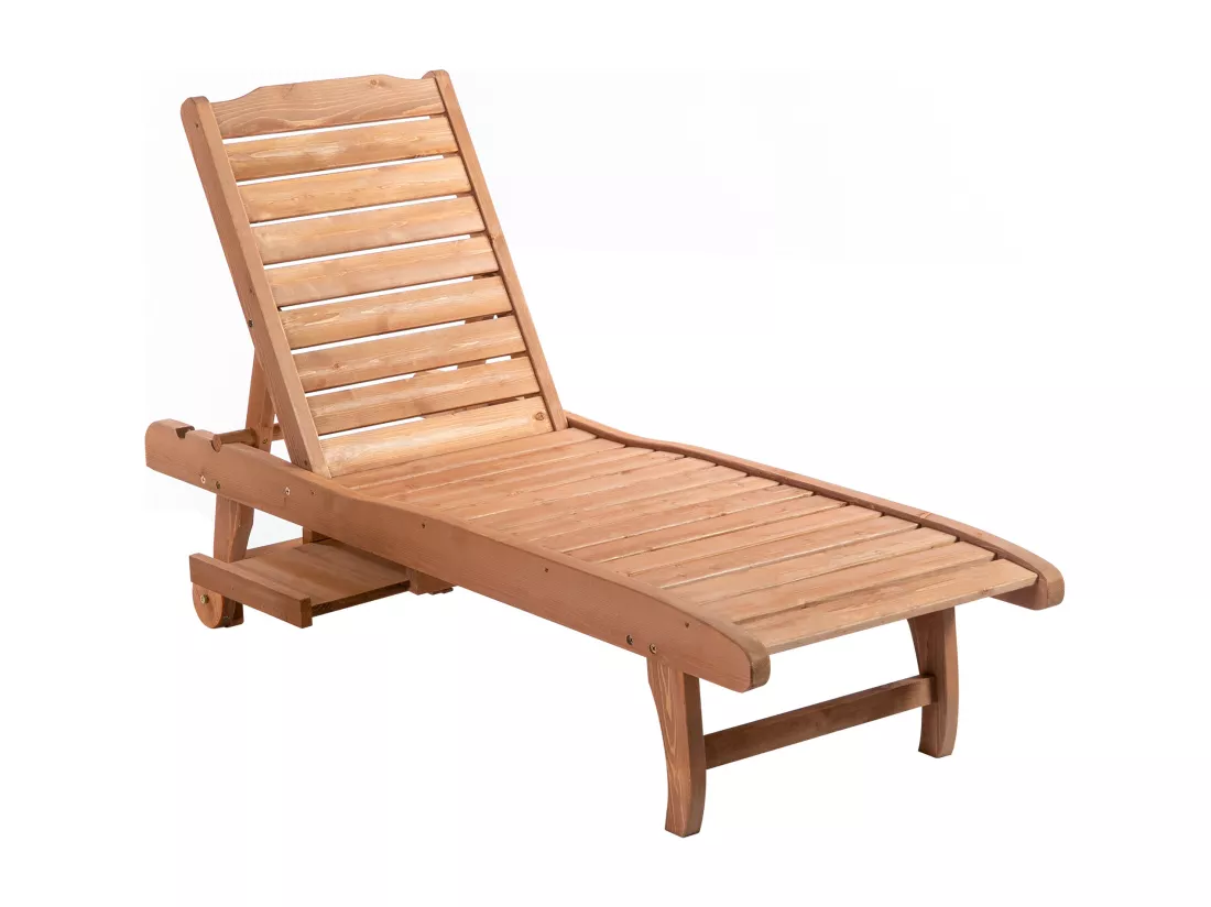 Bain de soleil transat style colonial dossier réglable 3 positions roulettes tablette support bois sapin pré-huilé