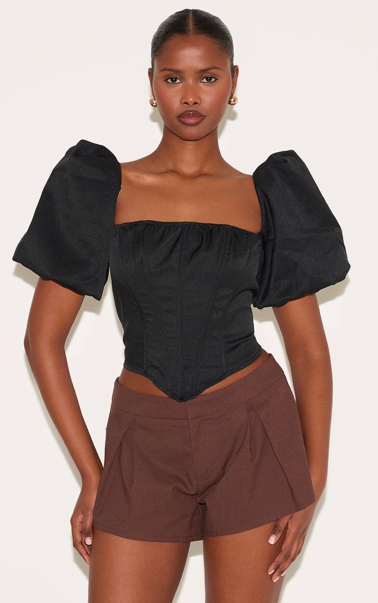 Noir Corset Tissé À Manches Bouffantes
