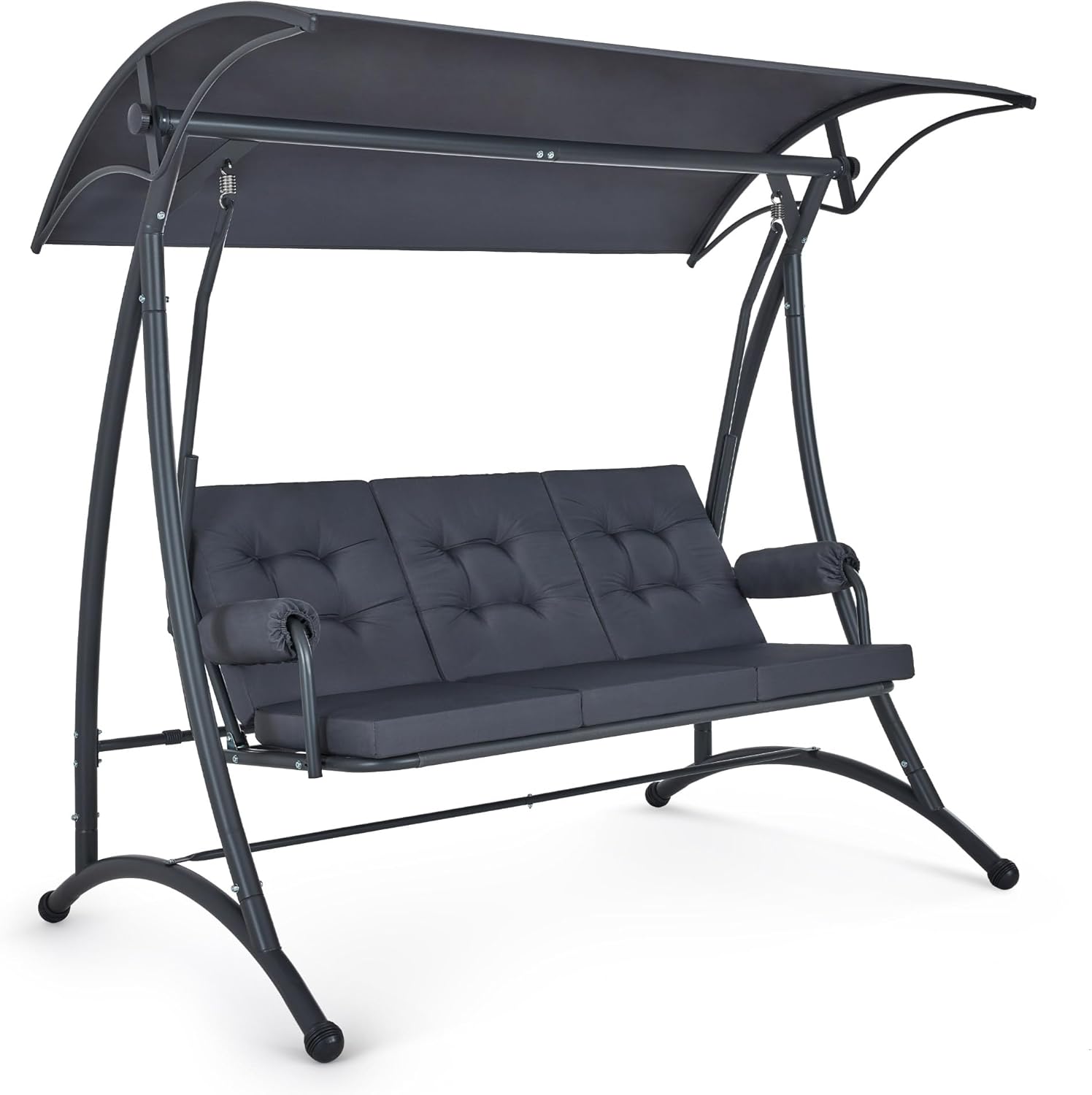 M MCombo 3-Sitzer Hollywoodschaukel mit Liegefunktion, 3 Extradickem Sitzkissen & Silent-Haken, Ruhige Gartenschaukel bis 300kg Belastbar, 193x119x185 cm, Schaukelbank Outdoor Wetterfest 4025 (grau)