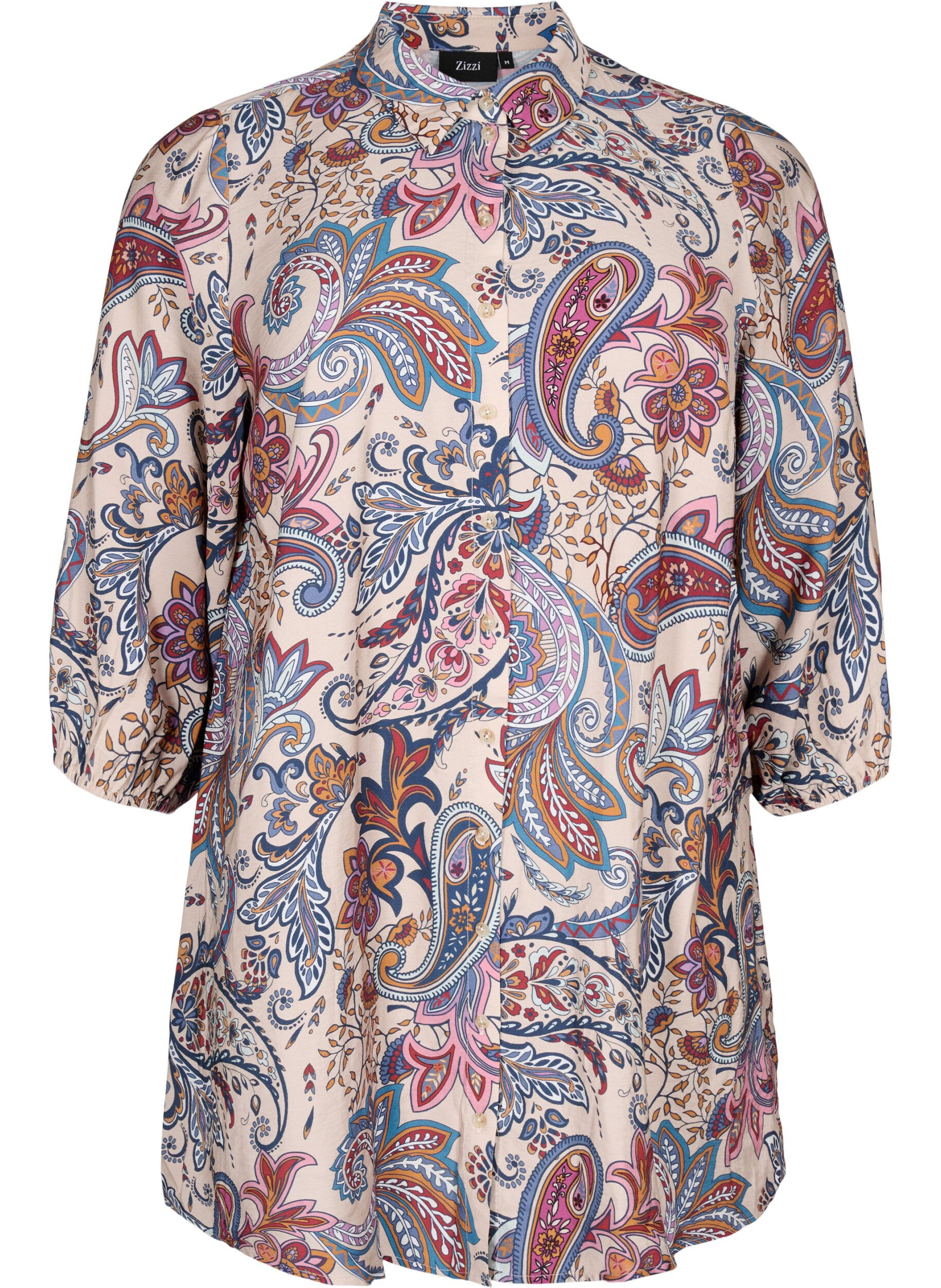 Viskose tunika med paisleyprint og 3/4 ærmer