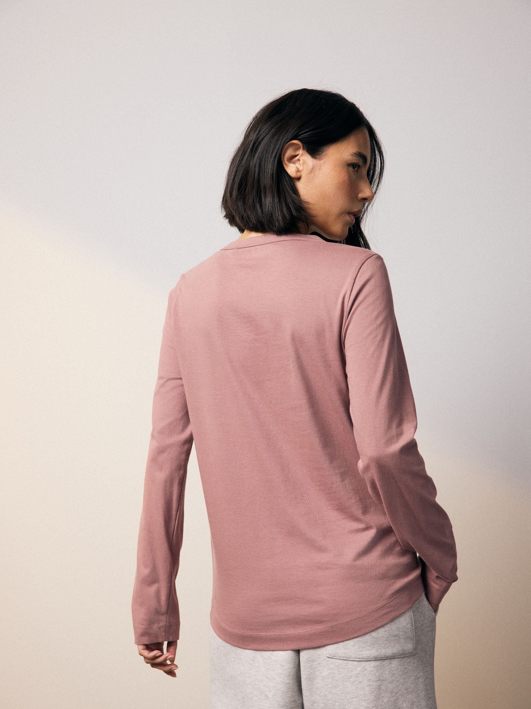 Pastelroze - 100% katoenen T-shirt met lange mouwen