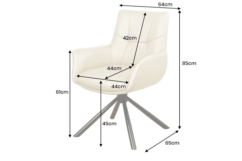 Drehbarer Design Stuhl SIGNATURE beige Echtleder 360° Taschenfederkern schwarz Metall