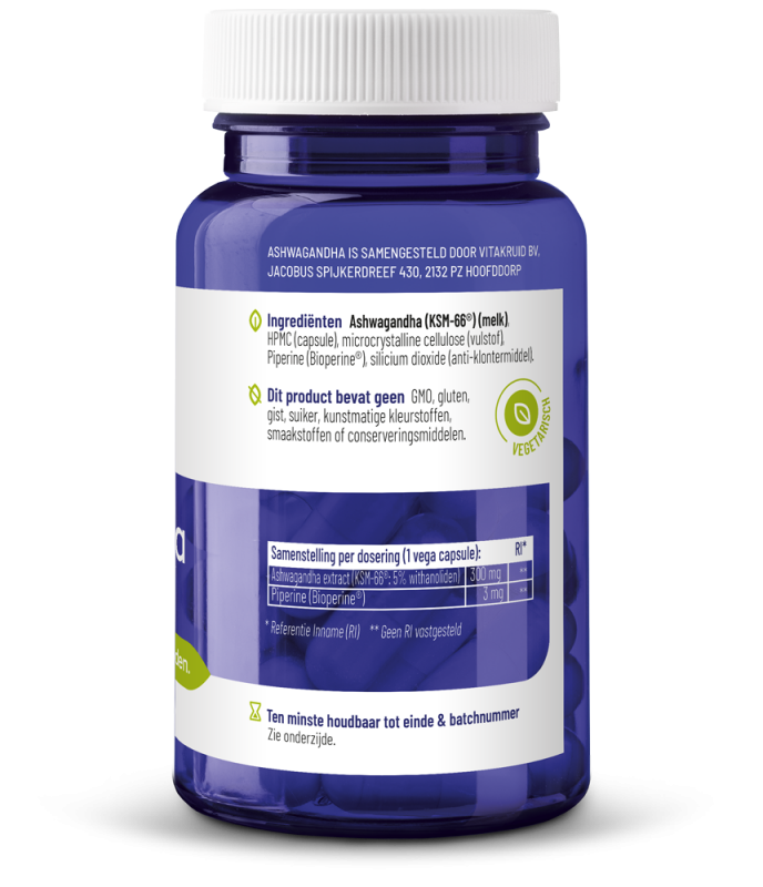 Vitakruid Ashwagandha 5% Withanoliden Ksm-66® & Bioperine® (60 vega capsules)
