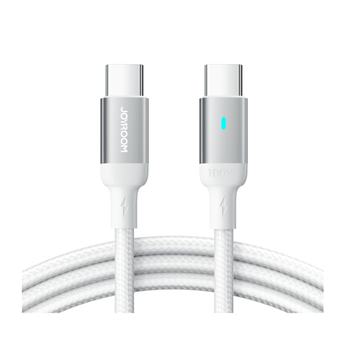 (1.2m) 100W USB C Nylon Ladekabel Fast Charge Datenkabel mit LED - Weiss