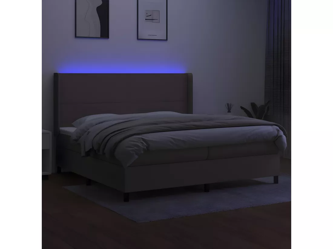 Sommier tapissier et matelas et LED Taupe 200x200 cm Tissu