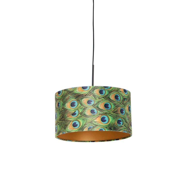 Hanglamp met velours kap pauw met goud 35 cm - Combi
