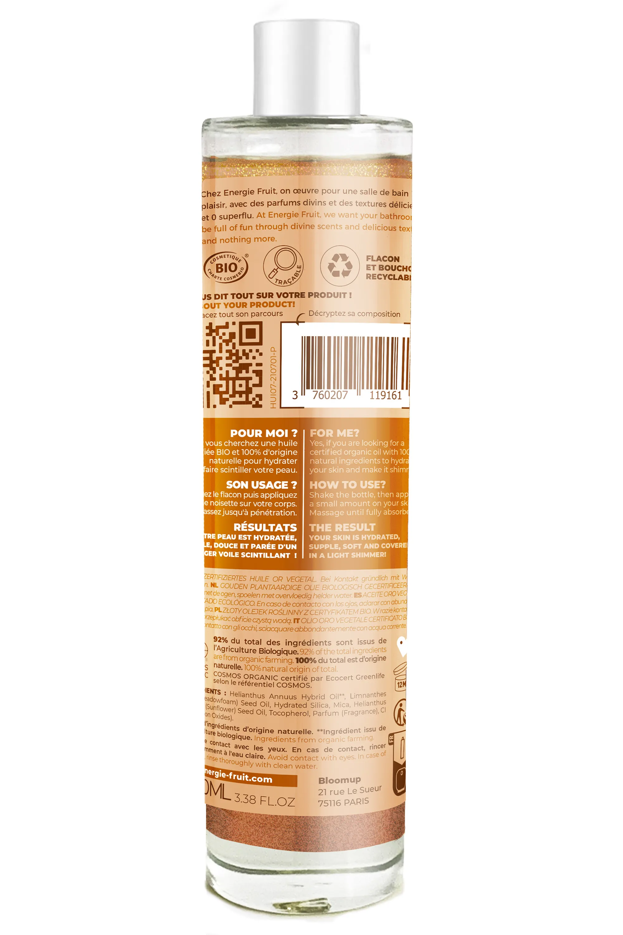Energie Fruit Huile paillettée corps bio au Monoï-100 ml