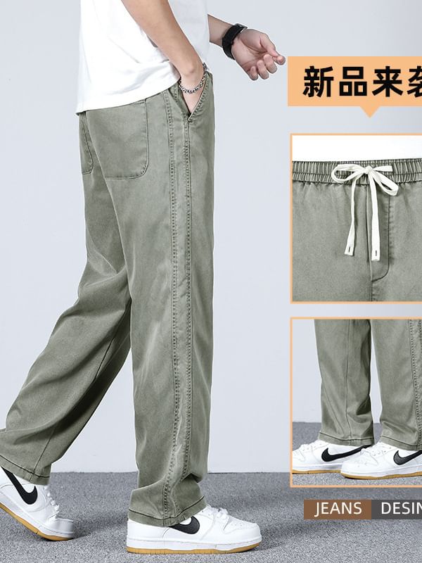Denimic - Jeans met trekkoord in de taille en rechte pijpen