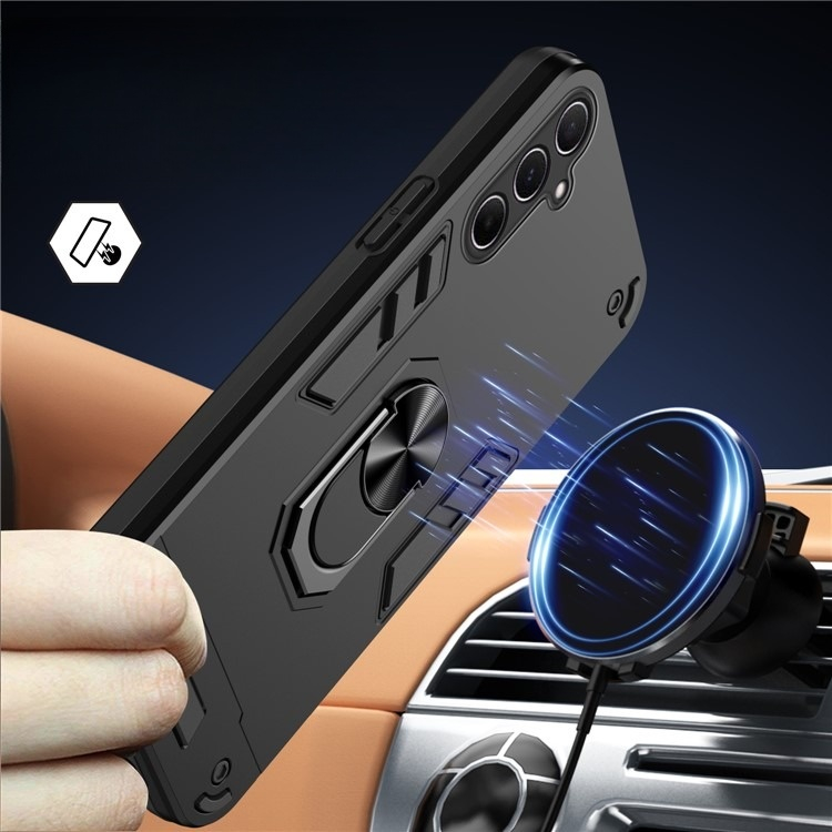 Samsung Galaxy A56 Hybrid Hardcase Hülle   Magnetischer Kickstand Haltering - Schwarz