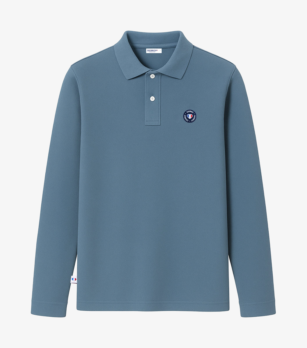 Polo Homme Manches Longues Azur - Blason
