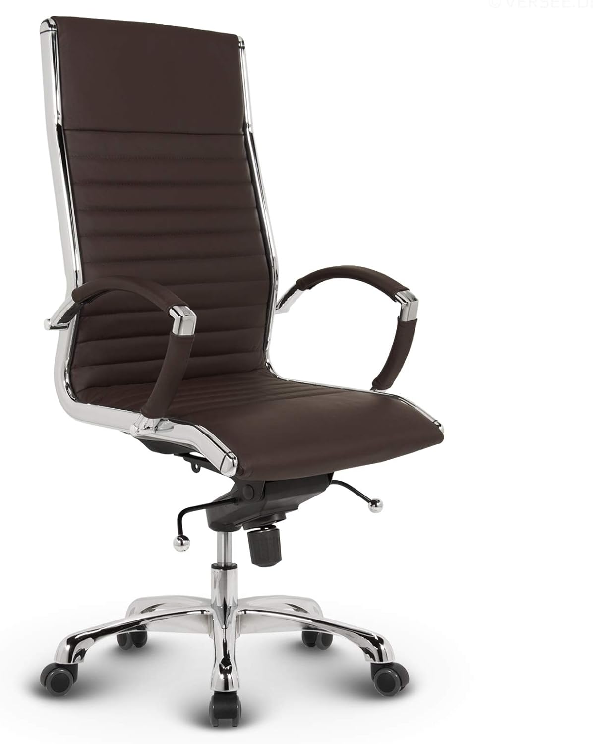 VERSEE Premium Echt-Leder Chefsessel Montreal in Braun - Ergonomischer Designstuhl für Büro und Home-Office - Sitzhöhe 46-54cm - Belastbar bis 150kg