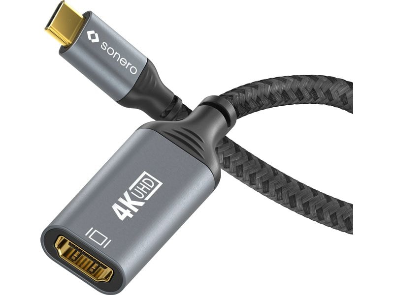 sonero Adapterkabel USB Type-C - HDMI USB-C auf HDMI Adapter - 4K60, 18 GBps – grau/schwarz - 0.10m