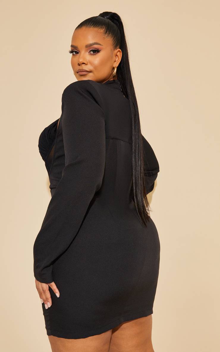Noir Robe Moulante Grande Taille À Corset Et Détail Croisé Devant