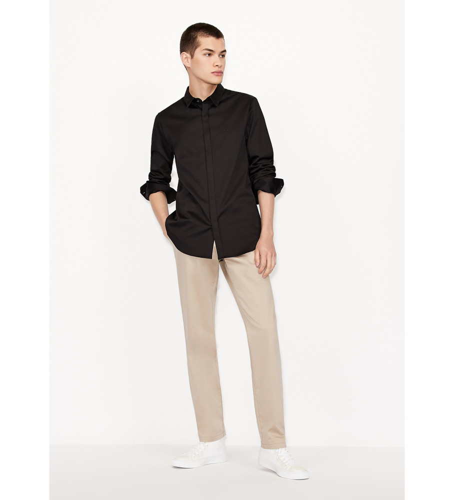 Camisa preta de popeline da Armani Exchange