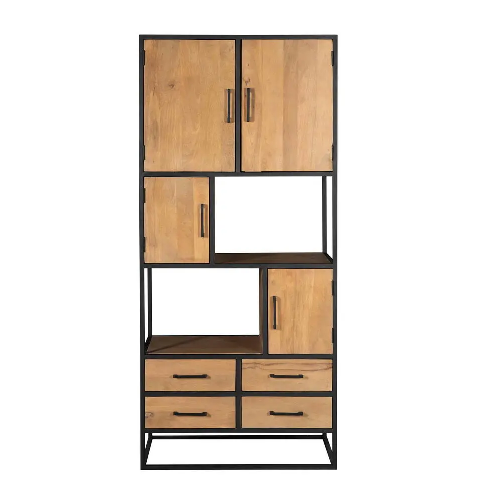 Vakkenkast Naturel Hout/Metaal - 90x45x200cm - Denver