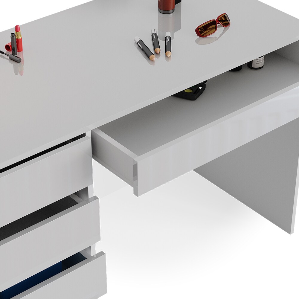 Vicco Schminktisch Frisiertisch Frisierkommode Sherry Weiß Hochglanz 120 x 75 cm modern Kosmetiktisch Make-Up-Tisch Schlafzimmerkommode