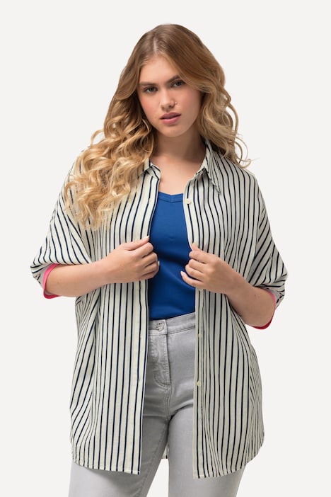 Hemdbluse, Leinenmix, Oversized, Hemdkragen, Halbarm