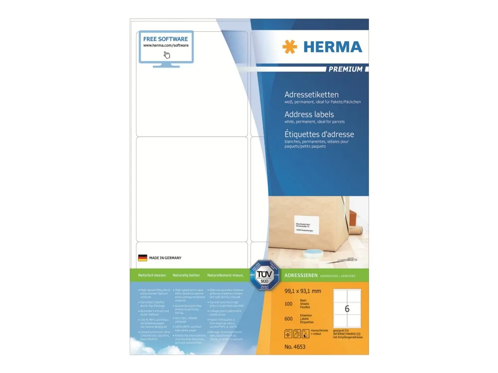 HERMA Premium etiket 93.1 x 99.1 mm mat hvid permanent selvklæbende (pakke á 600 stk.)