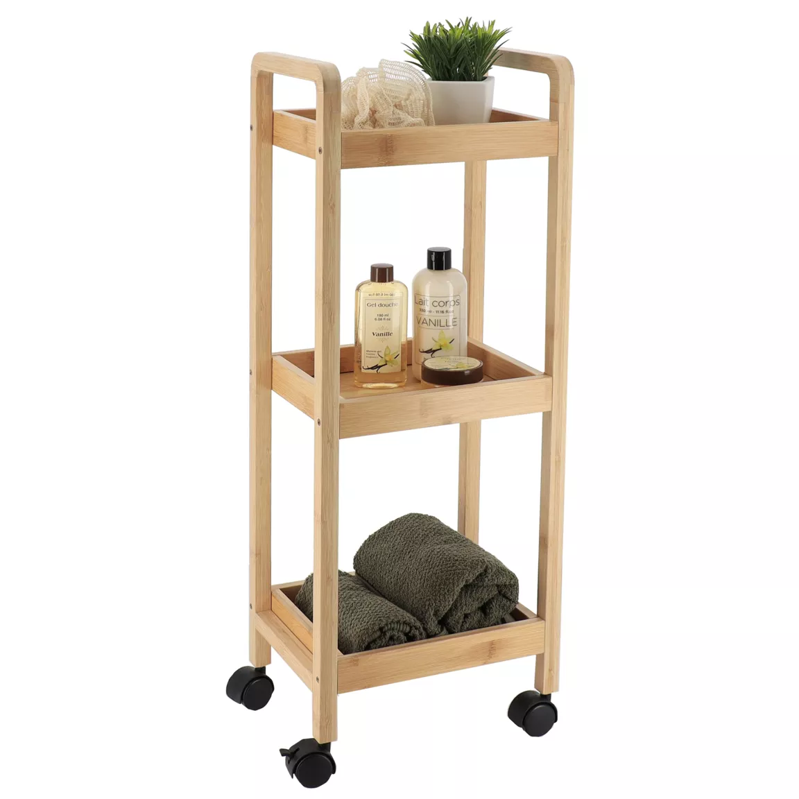 Desserte à roulettes 3 niveaux (H79 cm) Bambou Naturel