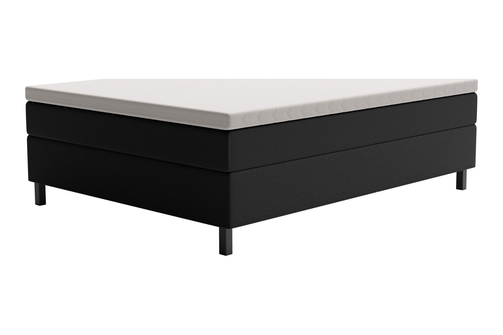 XOV Premium 15 Kontinentalseng 140x200 cm i tekstil Terranova 01 sort, fast/fast med Premium 15 overmadrass og sort firkantede ben, gavl selges separate