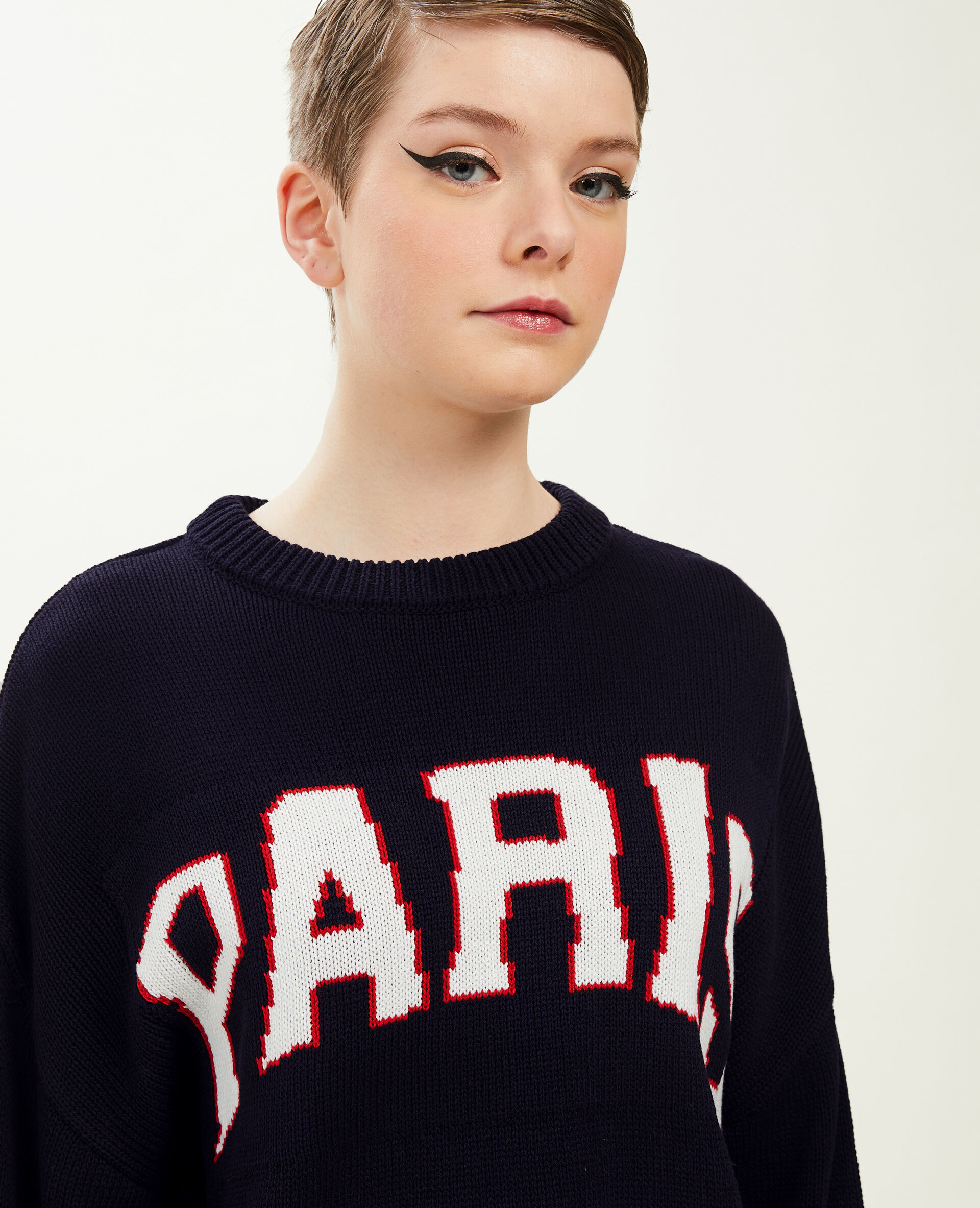 Pull court en maille - Bleu marine