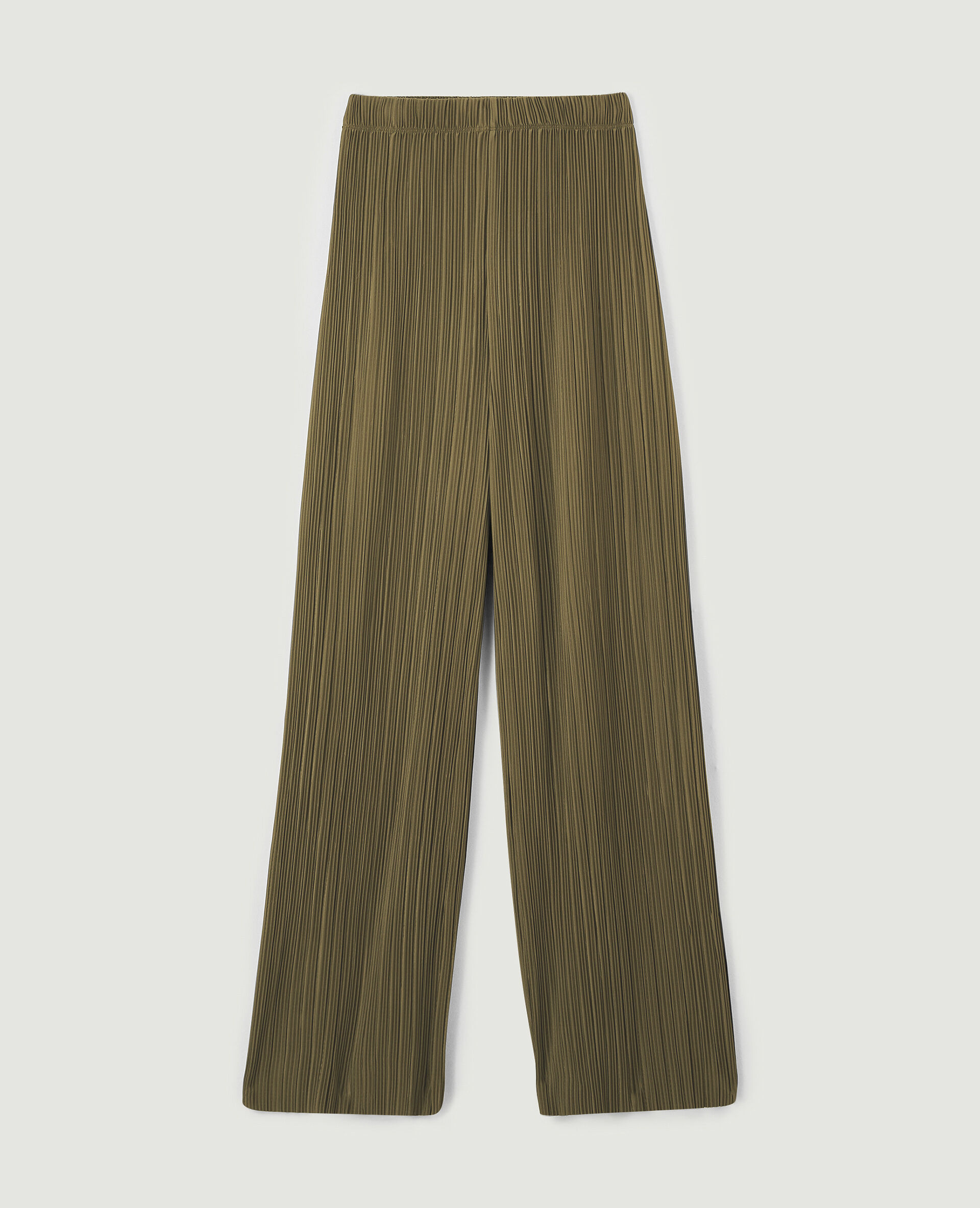 Pantalon large maille plissée - Vert kaki