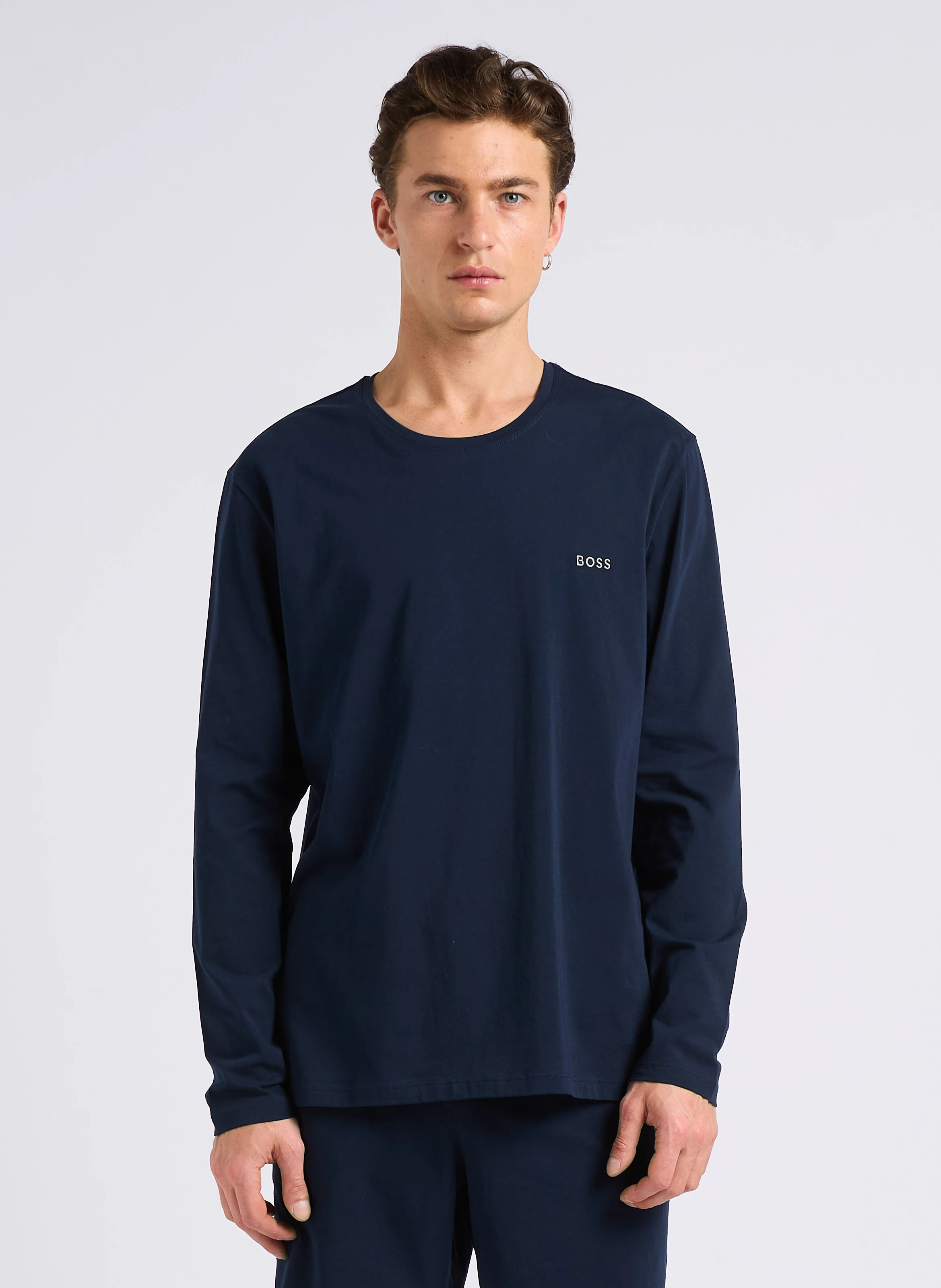 Tee-shirt à manches longues avec logo brodé en coton | Bleu