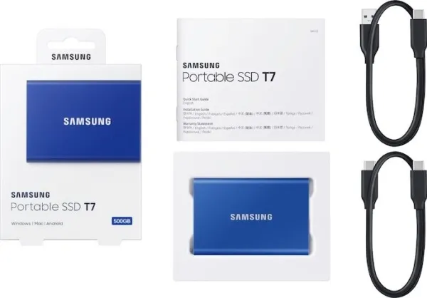 Samsung T7 MU-PC2T0H - SSD - krypteret - 2 TB - ekstern (bærbar) - USB 3.2 Gen 2 (USB-C stikforbindelse) - 256-bit AES - indigoblå