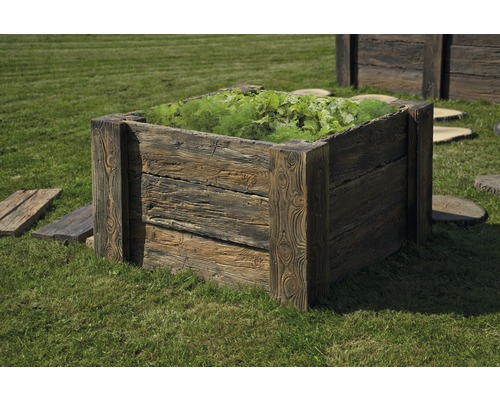 Betonnen verhoogde tuinbak Cube antiek donkerbruin met voorgemonteerde draad 120 x 120 x 69 cm