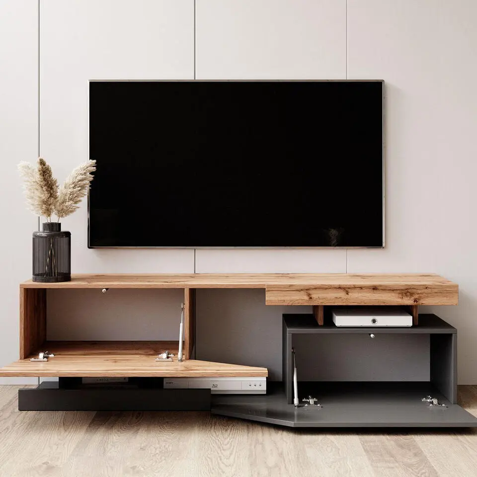 Meubella - TV-Meubel Canberra - Eiken - Antraciet - 160 cm