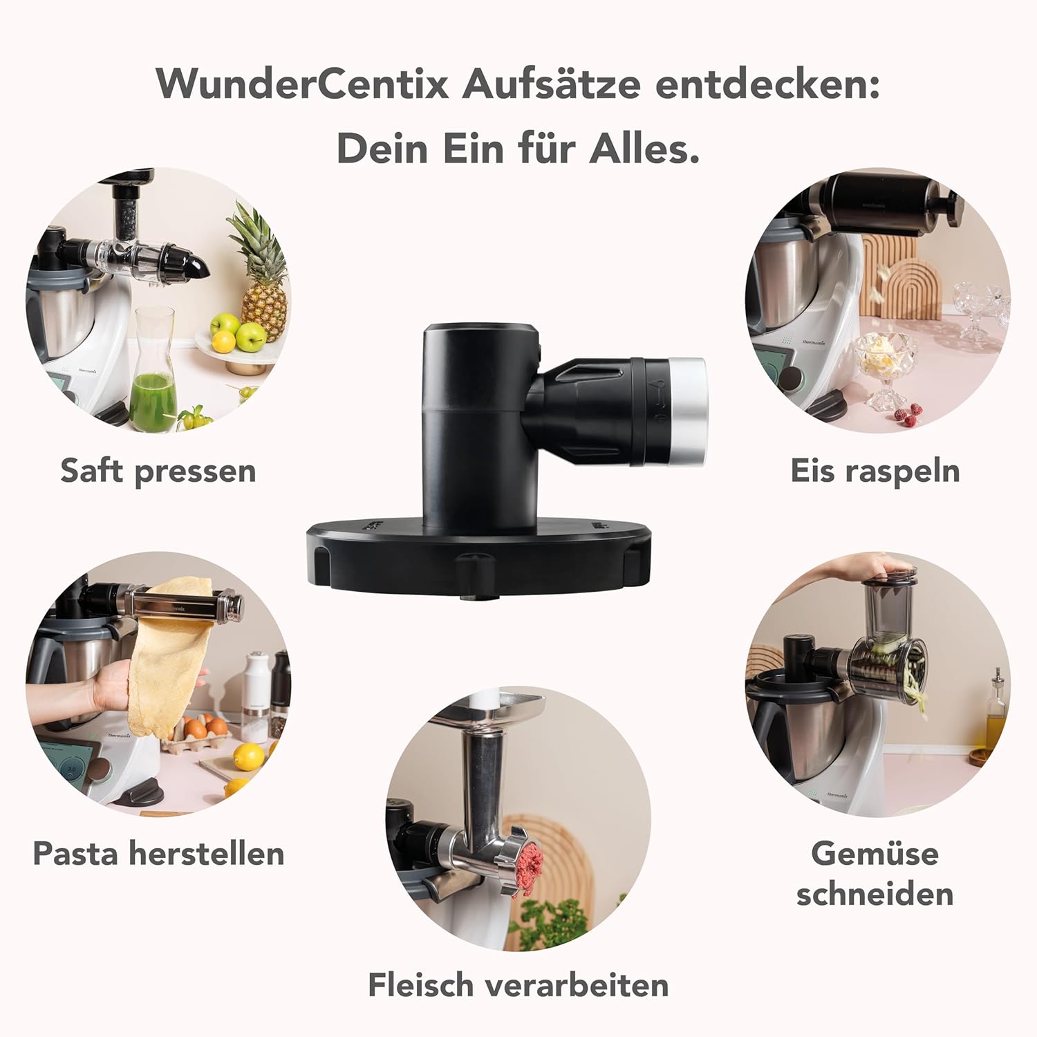 Wundermix - WunderCentix® Achse + Getreidemühlenaufsatz für Thermomix TM6 TM5 • frisches Mehl, Gewürze & Schrot mahlen • Mahlgrad einstellbar • Getreidemühle für Zuhause