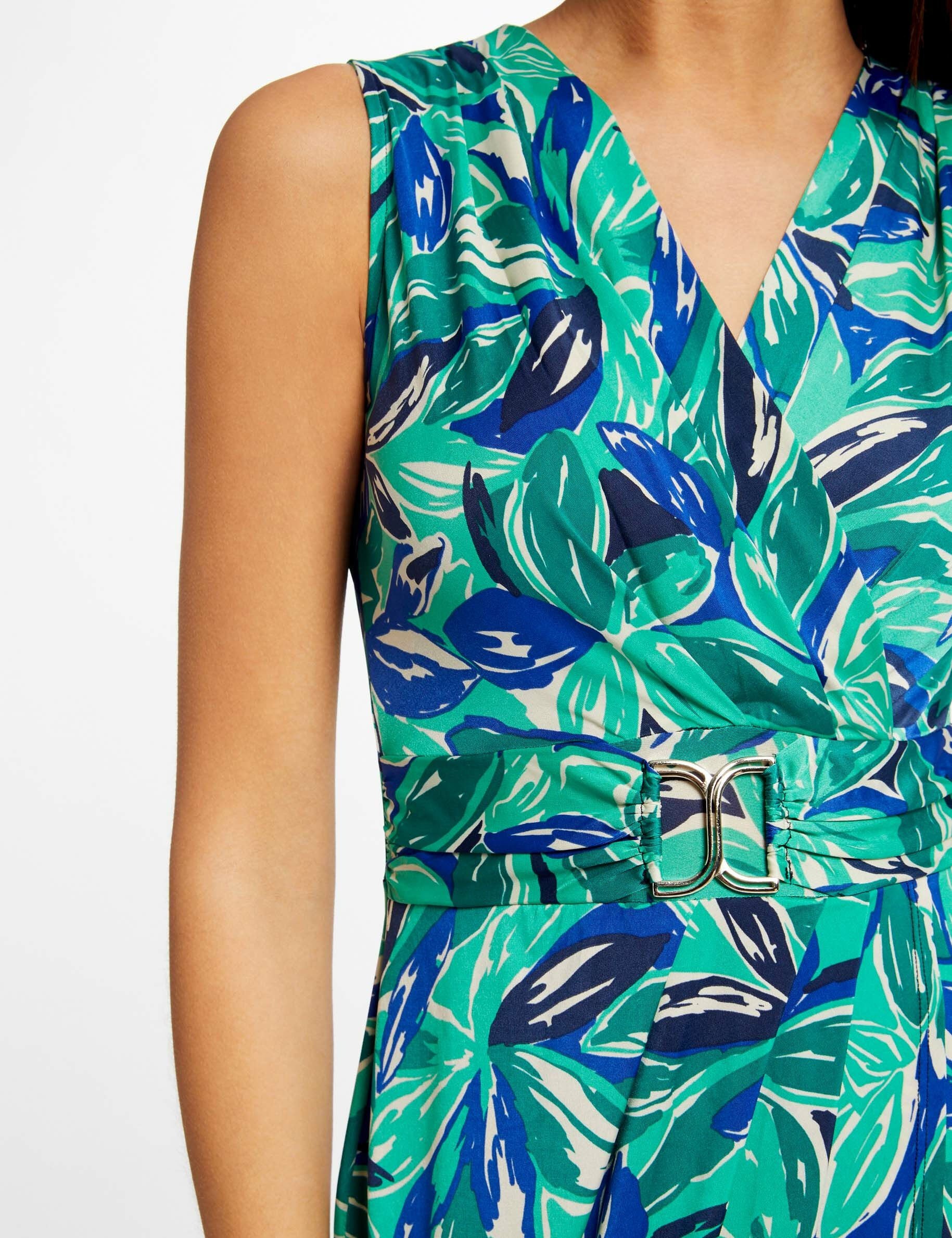 Robe ajustée à ornement imprimé végétal vert femme - vert