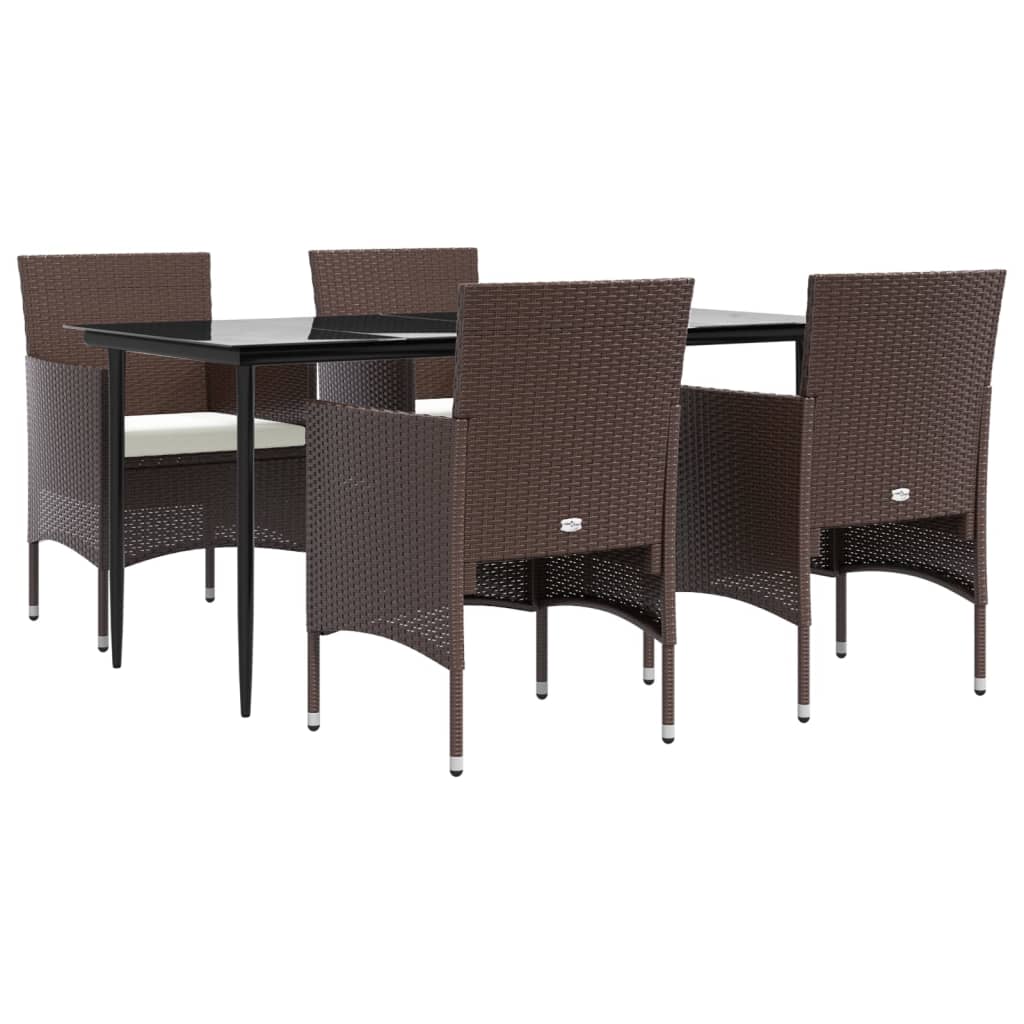 Mobilier de salle à manger de jardin coussins 5 pièces marron/noir